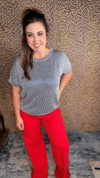 Stay Awhile Corded Rib Top - Light Navy
