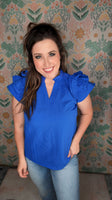 Royal Breeze Ruffle Sleeve Top