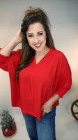 Sunset Breeze Red Smocked Sleeve Top