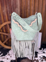 Sage Bloom Fringe Crossbody