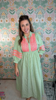 Sage & Coral Embroidered Maxi Dress