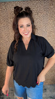 The Harper Scallop Top - Black