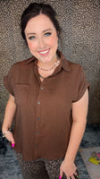 Breezy Days Button-Down Top Brown