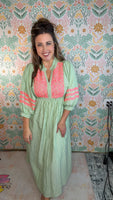 Sage & Coral Embroidered Maxi Dress