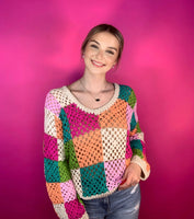 Retro Rainbow Knit Sweater Top