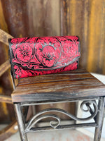Tambrina Hand-Tooled Wallet in Red