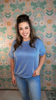 Stay Awhile Corded Rib Top - Ocean Blue