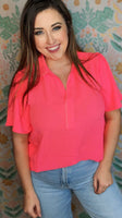 Coral Breeze Collared Top