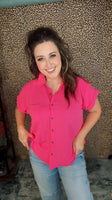 Breezy Days Button-Down Top Fuchsia