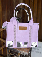 Lavender Cow Print Wrangler Tote