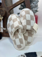 Checkered House Shoes - Beige and White