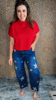 The Color Crush Mock Neck Sweater Top - Ruby