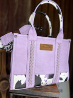 Lavender Cow Print Wrangler Tote