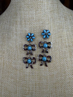 Turquoise Bow Dangle Stud Earrings
