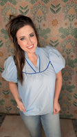 Skyline Charm Puff Sleeve Blouse - Sky Blue