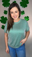 Stay Awhile Corded Rib Top - Kelly Green