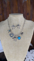 Turquoise Bow Charm Necklace Set