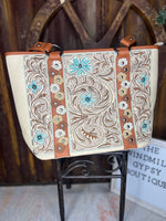 Wildflower Tooled Tote" – Cream & Tan