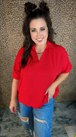 The Harper Scallop Top - Red