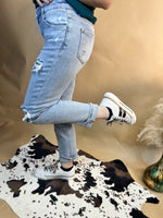 The Penelope Mid Rise Sequins Patched Pants