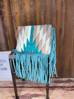 Dusty Turquoise Fringe Aztec Clutch