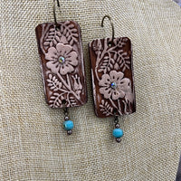 Flower Handmade Tooled Light Leather Earrings