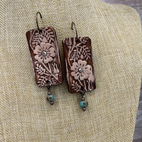Flower Handmade Tooled Light Leather Earrings