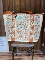 Wildflower Tooled Tote" – Cream & Tan