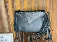 Black Feather Stitch Crossbody Clutch