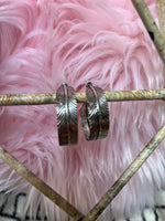 Garnished Silver Feather Hoop Earrings