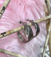 Garnished Silver Feather Hoop Earrings