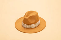 Tan Jazzy Fedora Hats with Tribal hatband