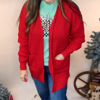 The Willow Waffle Cardigan - Red