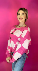 Pink Checkered Cardigan