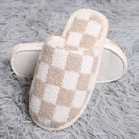 Checkered House Shoes - Beige and White
