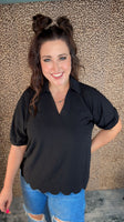 The Harper Scallop Top - Black
