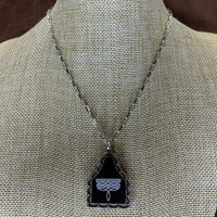 Boot Stitch Leather Tag Necklace - black