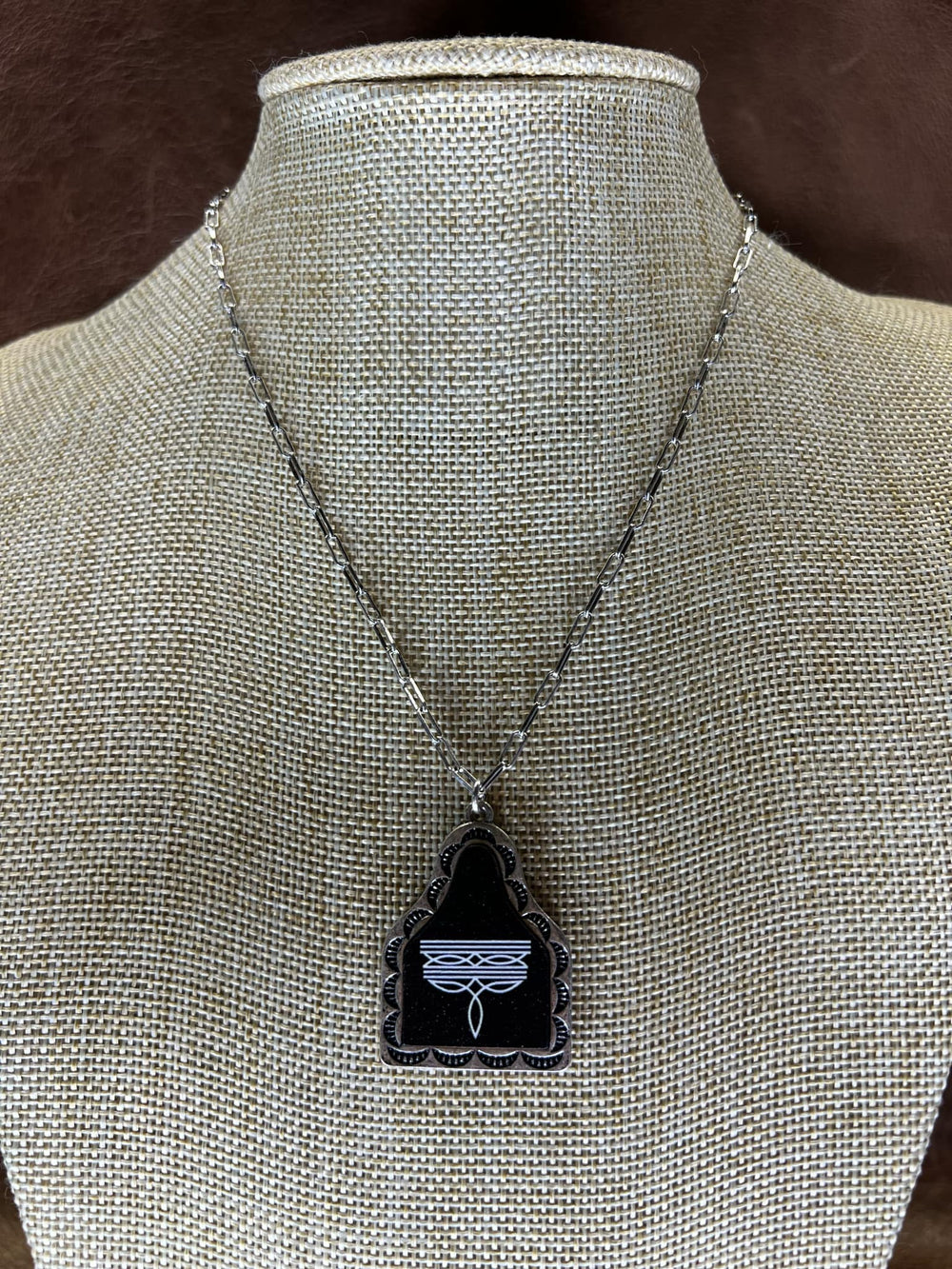 Boot Stitch Leather Tag Necklace - black