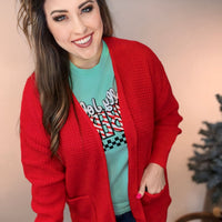 The Willow Waffle Cardigan - Red