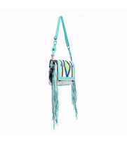 Zunia Leather & Hairon Bag in Turquoise
