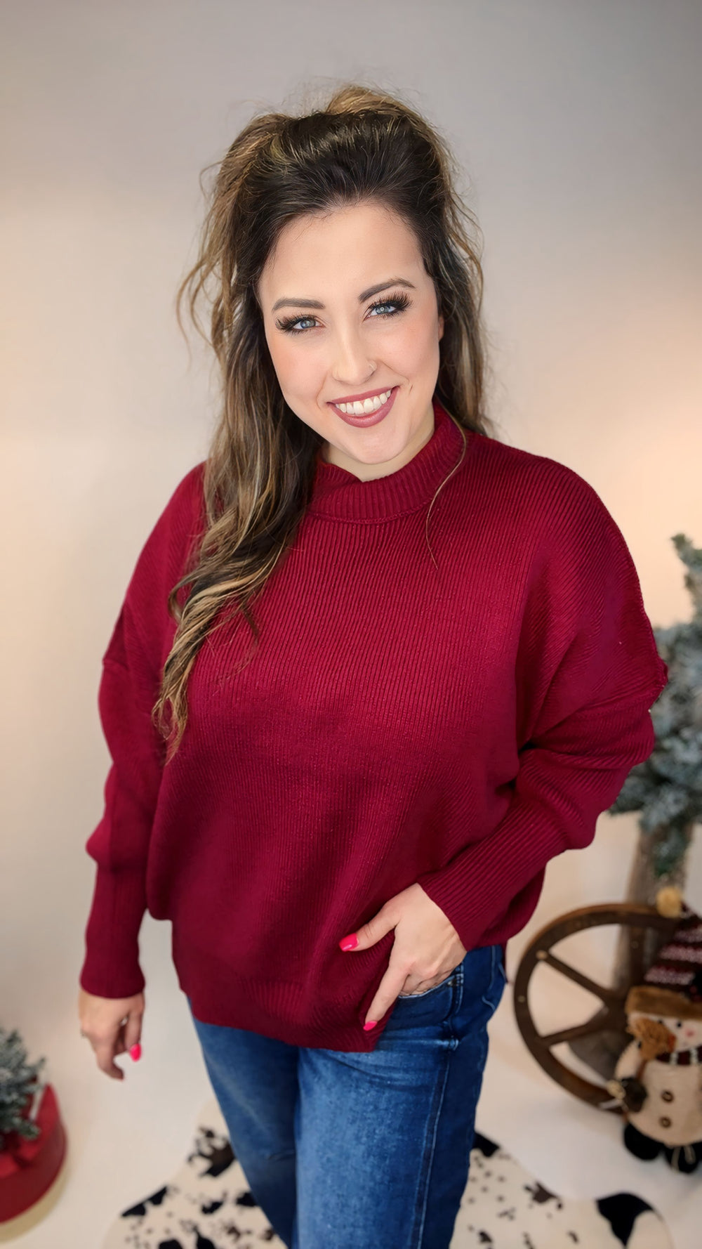 The Sonoma Side Slit Sweater – Cabernet