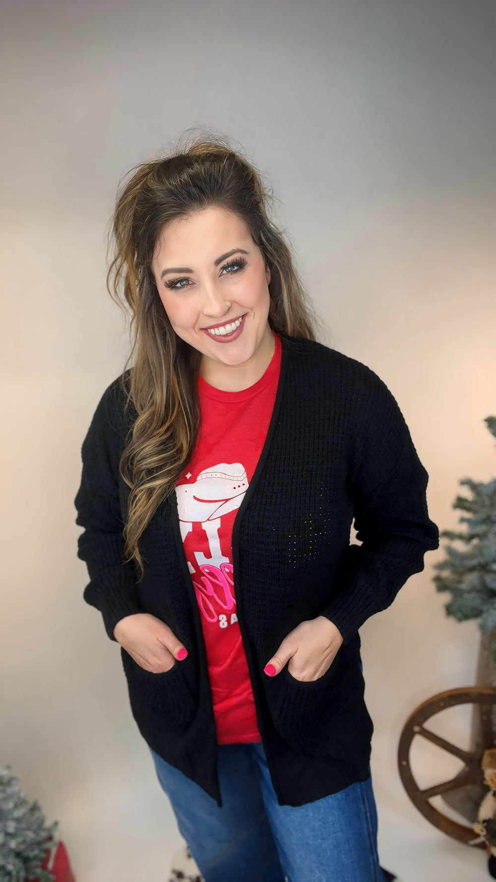 The Willow Waffle Cardigan - Black