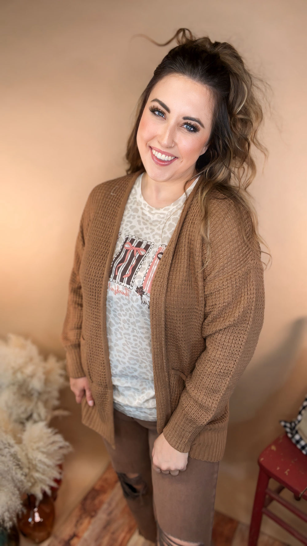 The Willow Waffle Cardigan - Camel