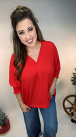 Sunset Breeze Red Smocked Sleeve Top
