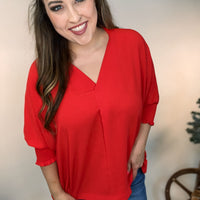 Sunset Breeze Red Smocked Sleeve Top