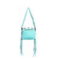 Zunia Leather & Hairon Bag in Turquoise
