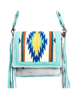 Zunia Leather & Hairon Bag in Turquoise
