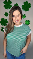 Coastal Stripe Contrast Top - Kelly Green
