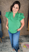 Emerald  Breeze Ruffle Sleeve Top
