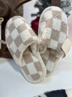 Checkered House Shoes - Beige and White
